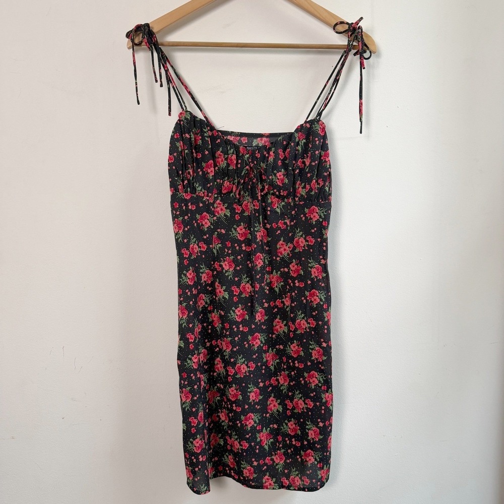 Nasty Gal Floral Polka Dot Tie Strap Mini Dress Black Red Size 2‎ Excellent